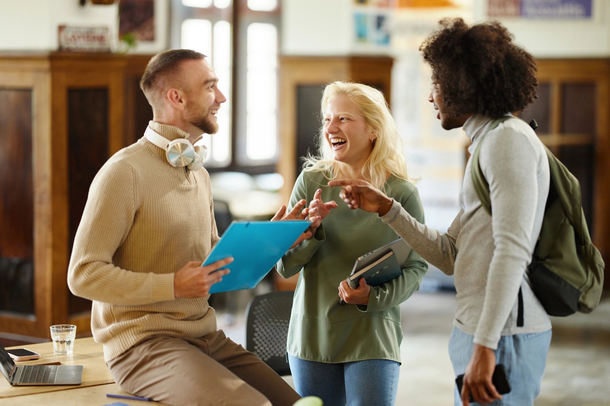 Community-focused team in discussion at a nonprofit office